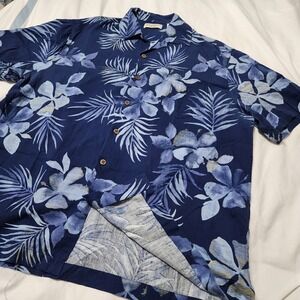 Carribean Blue Floral Silk Blend Short Sleeve Button‎ Up Shirt Size XL Dapper